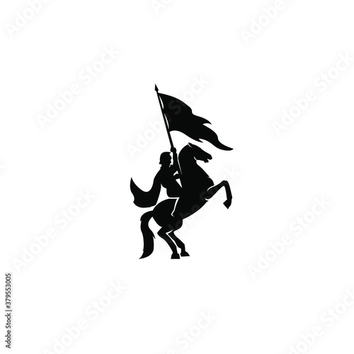 A war knight soldier dressed in armor goes to war with his horse logo icon design flat vector template illustration silhouette white background