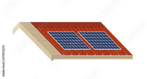 Solar panel on a roof of a house, concept of sustainable resources, vector illustration design.