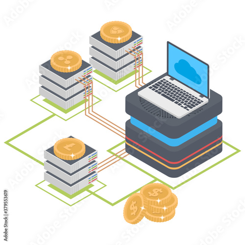 
Isometric illustration of bitcoin distributed network
