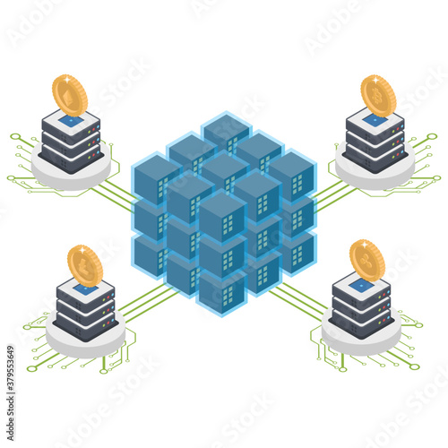 
Isometric illustration of bitcoin distributed network
