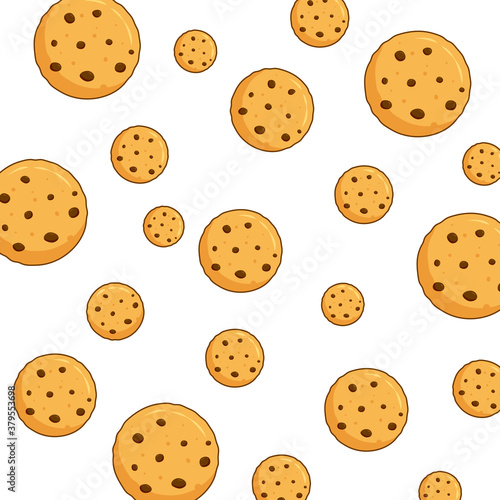 Chocolate chips cookies Seamless pattern bakery product flat design