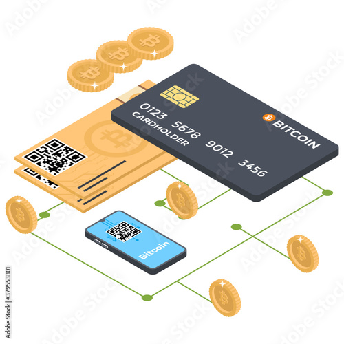 
Isometric illustration of bitcoin distributed network
