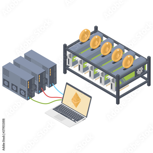 
Isometric illustration of bitcoin distributed network
