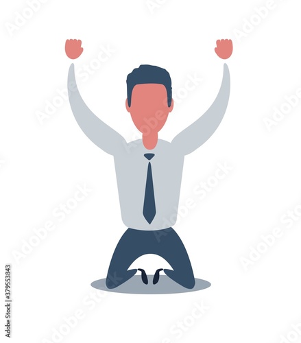 Businessman office worker manager standing on his knees . Set .Vector flat cartoon illustration
