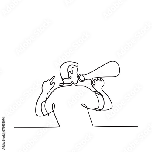 Male Activist or Protester with Bullhorn Megaphone Loudhailer or Loudspeaker Continuous Line Drawing