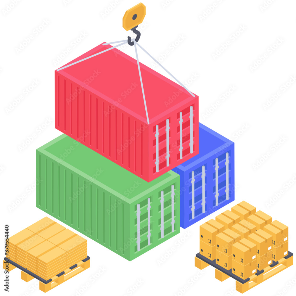 Container lifting icon in isometric design. เวกเตอร์สต็อก | Adobe Stock
