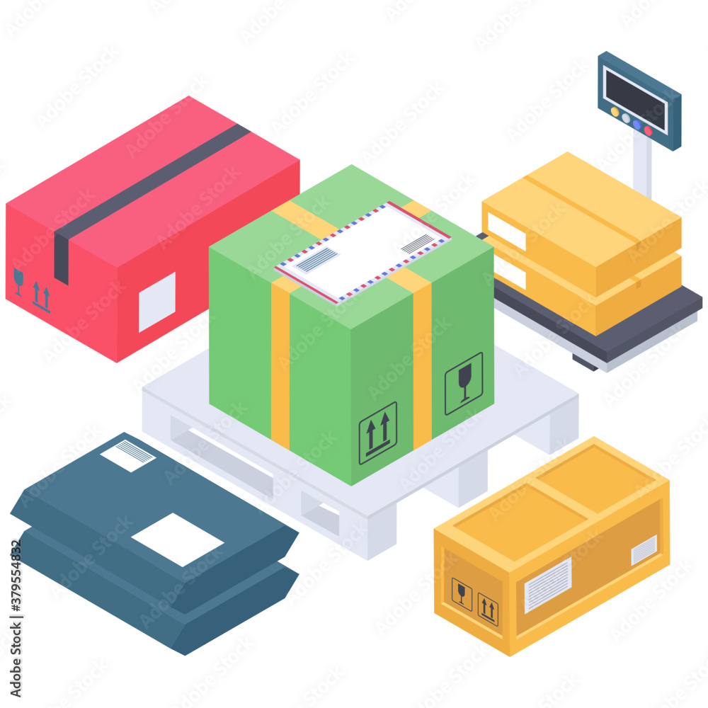 
Icon of weighing package isometric design.
