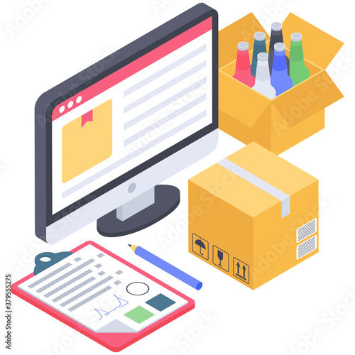 
Online order booking icon isometric design.
