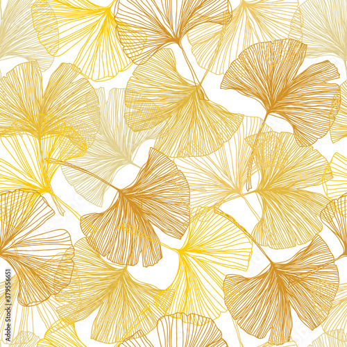 Gingko biloba seamless vector background pattern. Honey mustard color palette