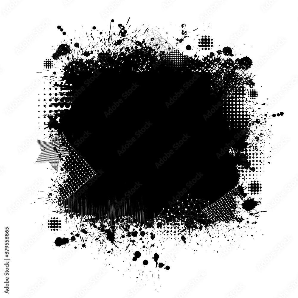 Square frame from spots of paint. Background from blots. Grunge Design Element. Brush Strokes. Vector illustration