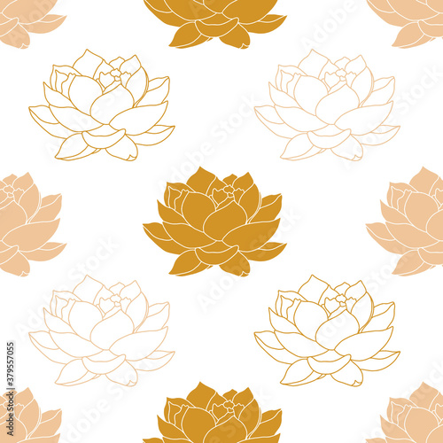 Lotus flowers vector seamless patterns mustard colors