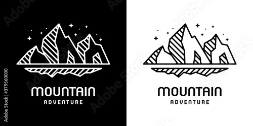 vintage modern logo design for cool snowy mountain. monoline style, badge, label.