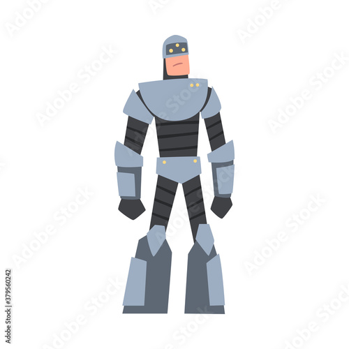 Man in obot Costume, Cyborg Character, Carnival Party or Masquerade Cartoon Style Vector Illustration