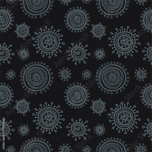 Seamless pattern with cute hand drawn ornamental snowflaks. Doodle style. Vector