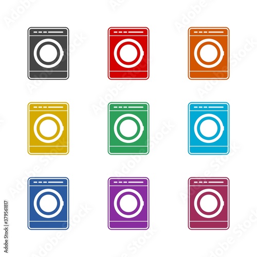 Washing machine icon, color set