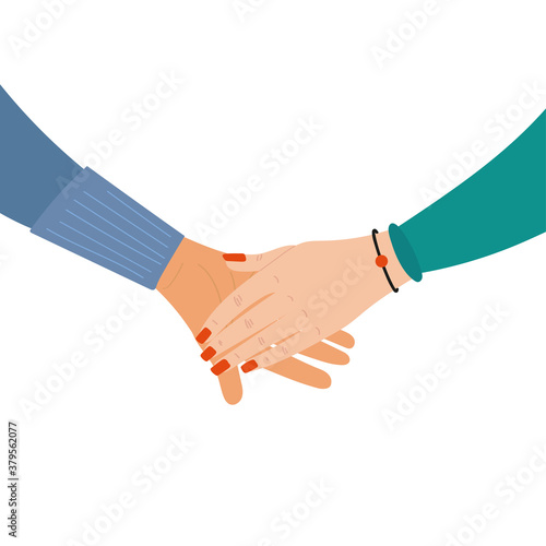 Man's hand holds a woman's hand. Symbol of love, friendship, reliability and trust.