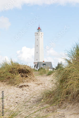 Lighthouse at Blavand, Denmark, view through the dunes