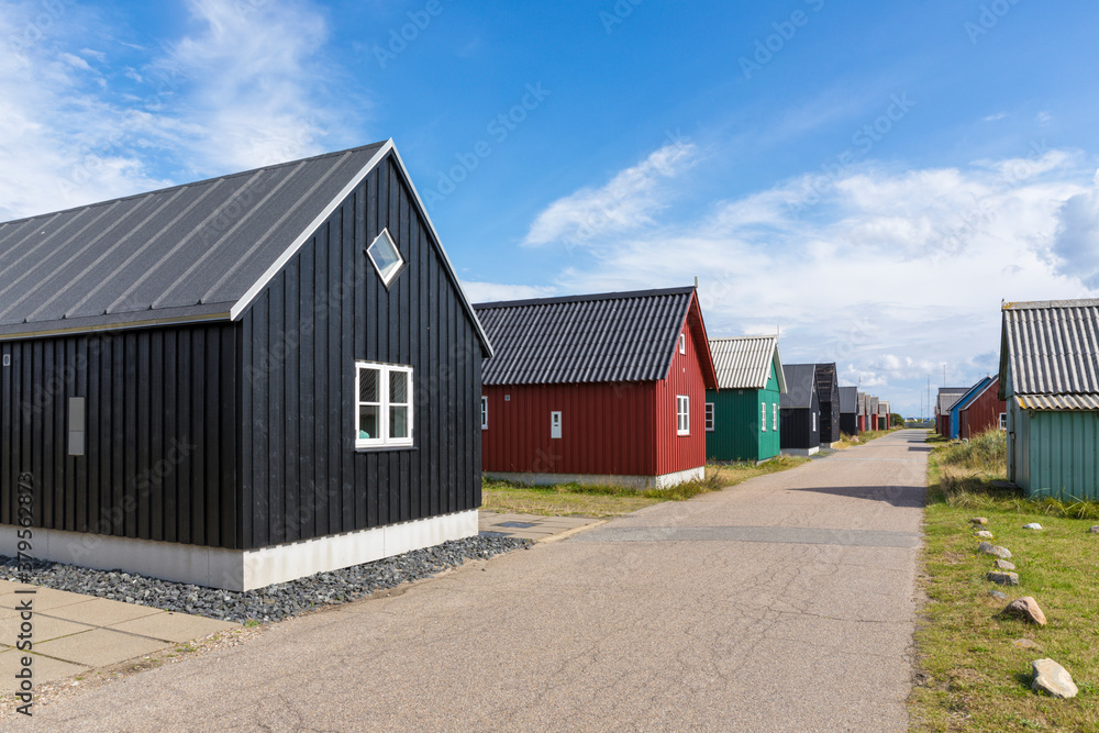 Former Fishermen's huts converted to holiday homes at Hvide Sande, Denmark Former Fishermen's huts converted to holiday homes at Hvide Sande, Denmark