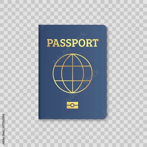 International passport cover blue template. Vector biometric citizen passports cover