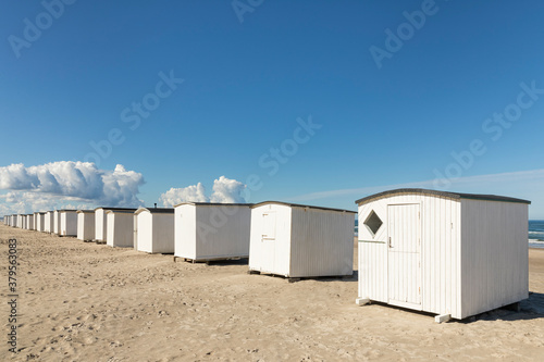 Beach huts at the beach of Blokhus, North  Jutland, Denmark