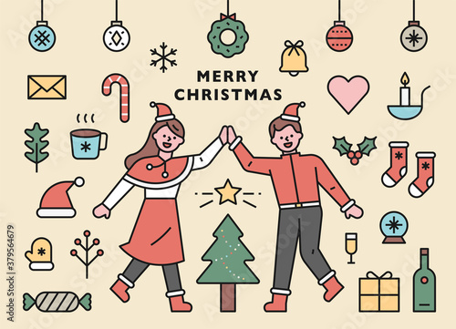 Christmas couple character and iocns. flat design style minimal vector illustration. photo