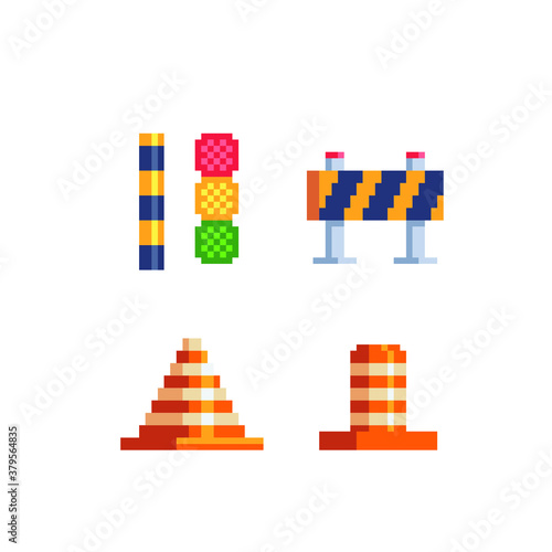 Under construction, traffic lights, isolated vector illustration. Design for stickers, logo and mobile app. Game assets 8-bit sprite.
