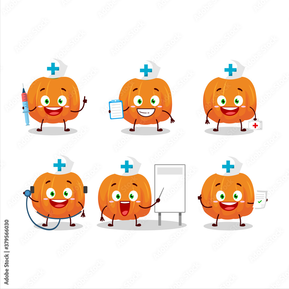 Doctor profession emoticon with orange pumpkin cartoon character