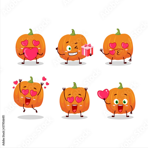 Fototapeta Naklejka Na Ścianę i Meble -  Orange pumpkin cartoon character with love cute emoticon