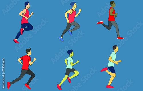 A collection of human characters running