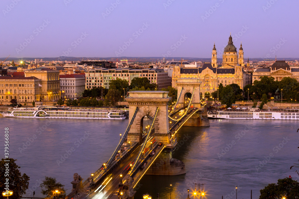 Budapest Chain Bridge - the famous landmark in Hungary during sunset time