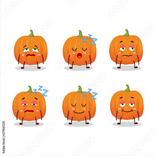 Fototapeta Naklejka Na Ścianę i Meble -  Cartoon character of orange pumpkin with sleepy expression