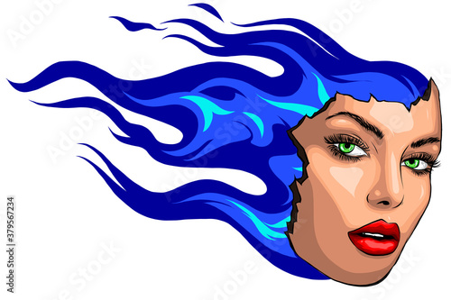 face Women and Fire vector illustration art photo