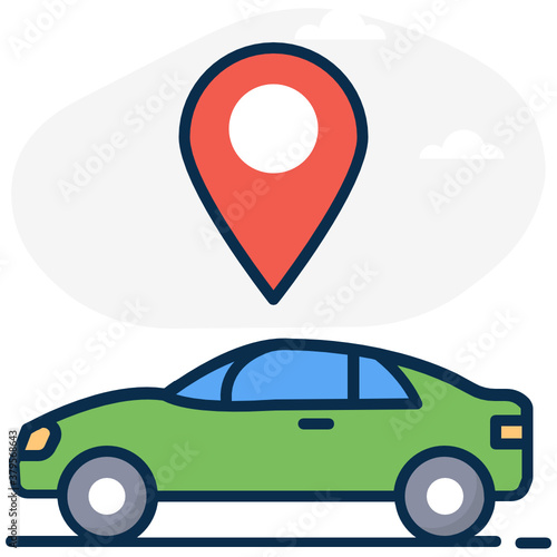 
Car with map marker depicting car tracker icon
