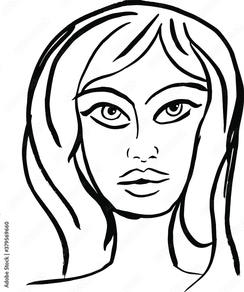 Drawing of a girl with big eyes. Drawing of a girl with big eyes.