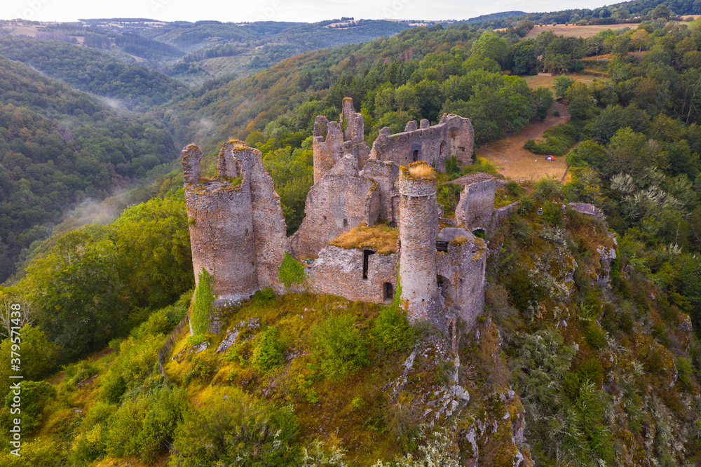 Top view of the ruin castle Chateau Rocher. France