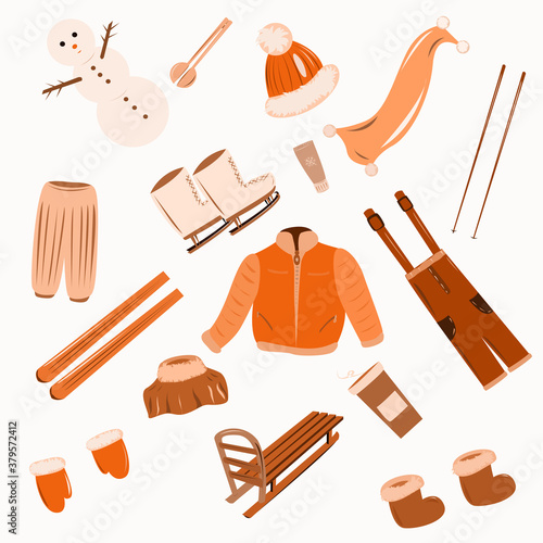 The set of items of winter clothing