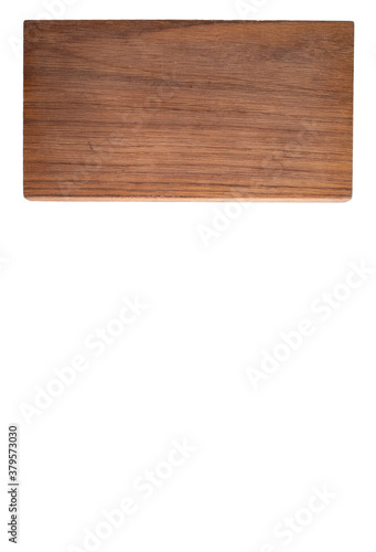 Wooden board isolated on a white background with copy space. Top view