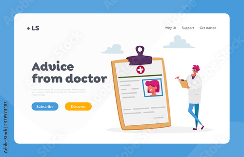 Tiny Doctor Character Write Diagnose for Diabetes Patient for Treatment Landing Page Template. Glucose Level or Schedule