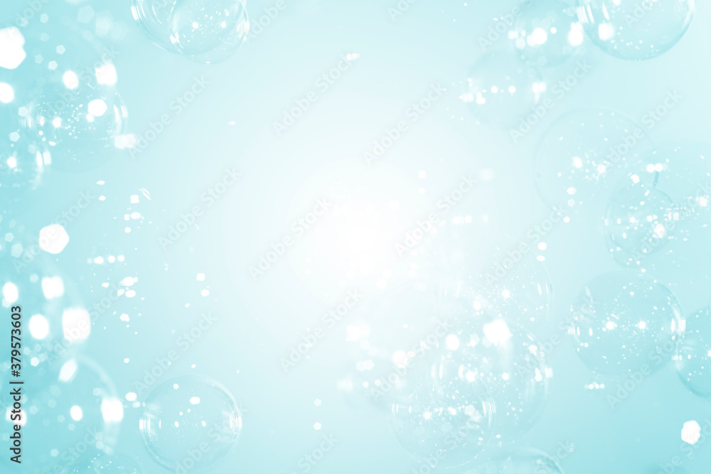Beautiful freshness shiny blue soap bubbles texture background.