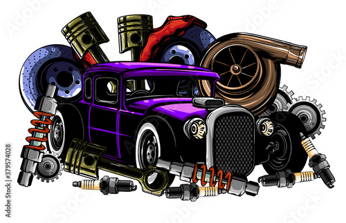 Vector illustration of Car Spares Frame and parts