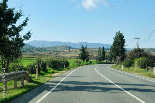 Scenic asphalt road in the rural countryside of Troodos mountains, Cyprus island