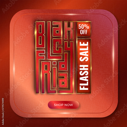 Trendy flayer banner for black friday sale with 3d effect theme metal red gold color concept for trendy flayer and banner template promotion market online