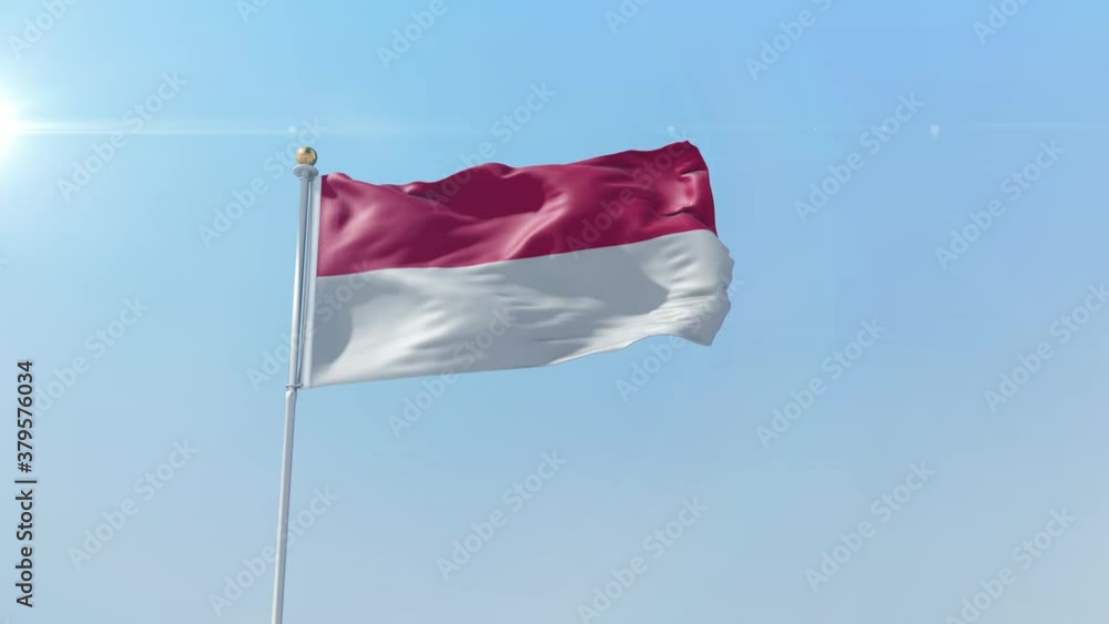 Monaco Flag With Clear Sky . Conceptual 3D animation Monaco Flag With Clear Sky . Conceptual 3D animation