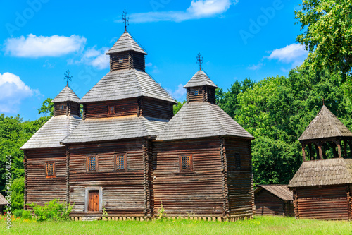 Ancient wooden orthodox church of Transfiguration in Pyrohiv (Pirogovo) village near Kiev, Ukraine