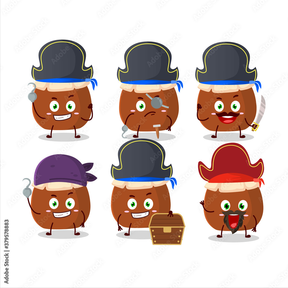 Cartoon character of brown honey jar with various pirates emoticons Cartoon character of brown honey jar with various pirates emoticons