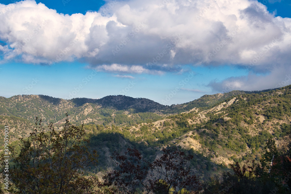 Magnificent mountain landscape of Troodos mountains, Cyprus, on a sunny day