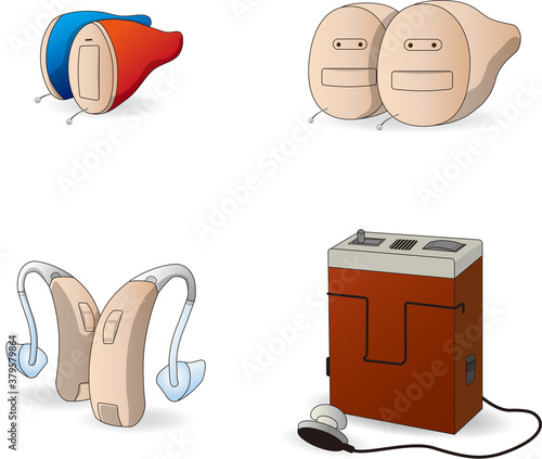 補聴器のイラスト4種類両耳セット