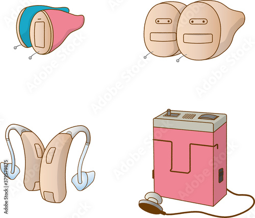補聴器のイラスト4種両耳セット手描き風