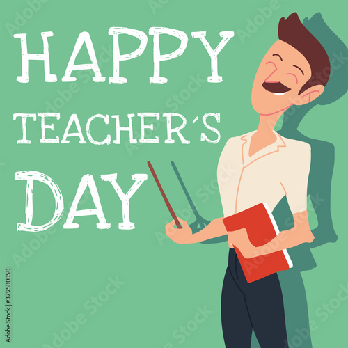 happy teachers day card with man