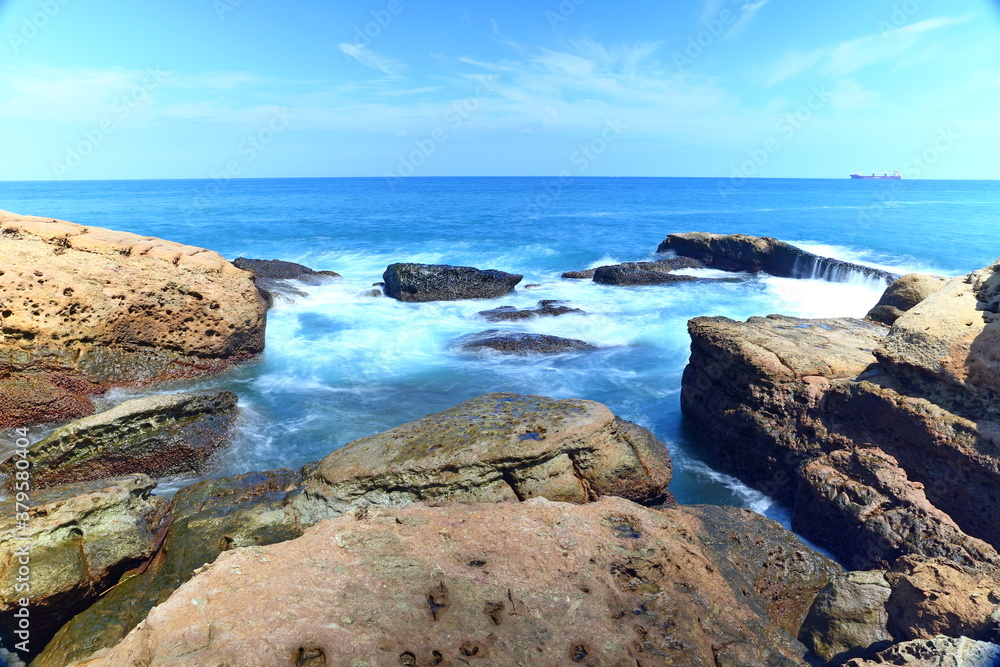 Coastal rock formations at Northeast Coast National Scenic Area, Taipei, Taiwan. Coastal rock formations at Northeast Coast National Scenic Area, Taipei, Taiwan.